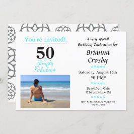 50と素晴らしい誕生日招待状シンプルブルー 招待状