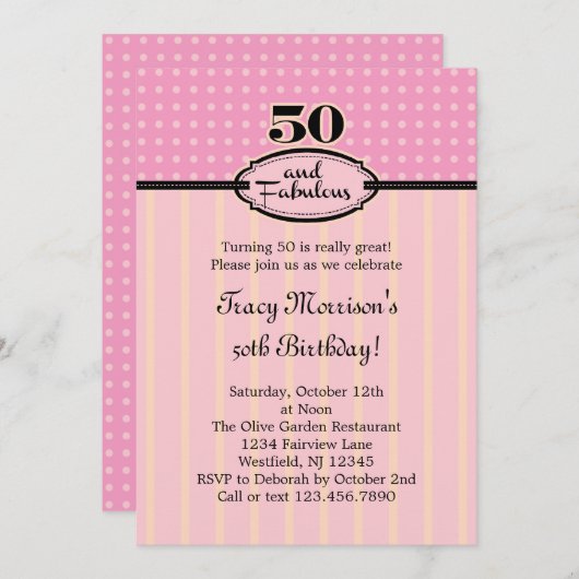 50と素晴らしい誕生日招待状 招待状 (正面/裏面)