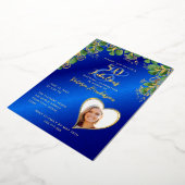 50と素晴らしい誕生日王室のブルー&金ゴールド 箔招待状 (回転した状態)