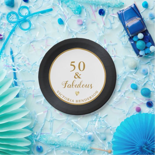 50と素晴らしい誕生日白黒金ゴールド ペーパープレート (パーティー)