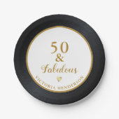 50と素晴らしい誕生日白黒金ゴールド ペーパープレート (正面)
