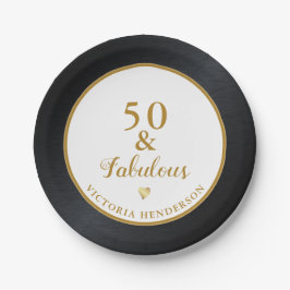 50と素晴らしい誕生日白黒金ゴールド ペーパープレート