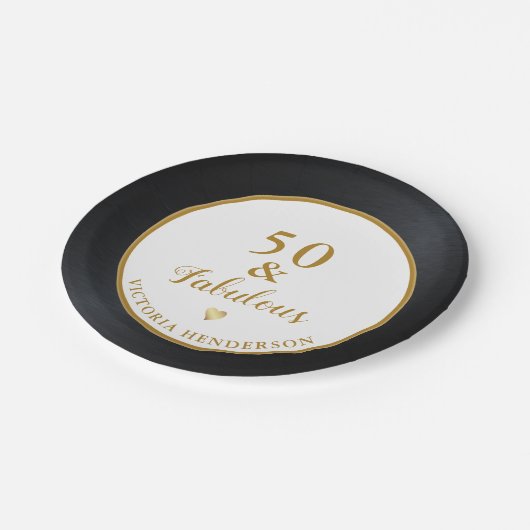 50と素晴らしい誕生日白黒金ゴールド ペーパープレート (アングル)