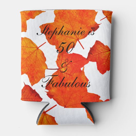 50と素晴らしい誕生日秋紅葉オレンジ 缶クーラー (正面)