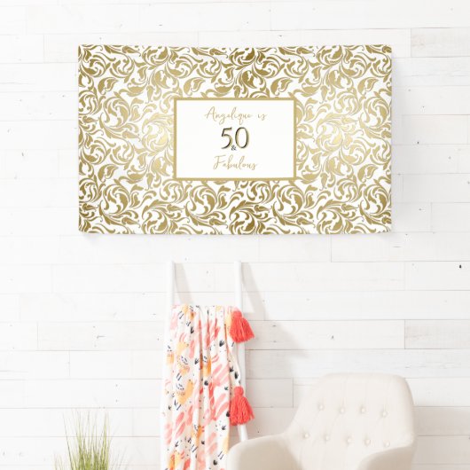 50と素晴らしい誕生日装飾フローラ金ゴールド 横断幕 (インサイチュ)