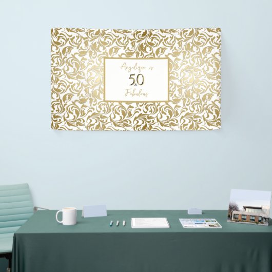 50と素晴らしい誕生日装飾フローラ金ゴールド 横断幕 (トレードショー)