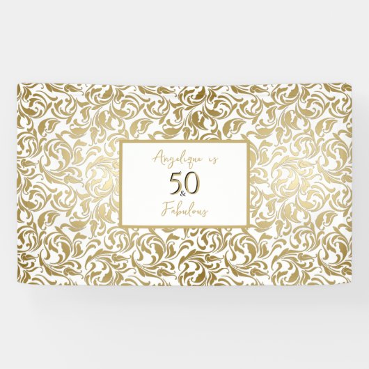 50と素晴らしい誕生日装飾フローラ金ゴールド 横断幕 (横)