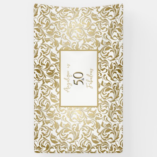 50と素晴らしい誕生日装飾フローラ金ゴールド 横断幕 (縦)