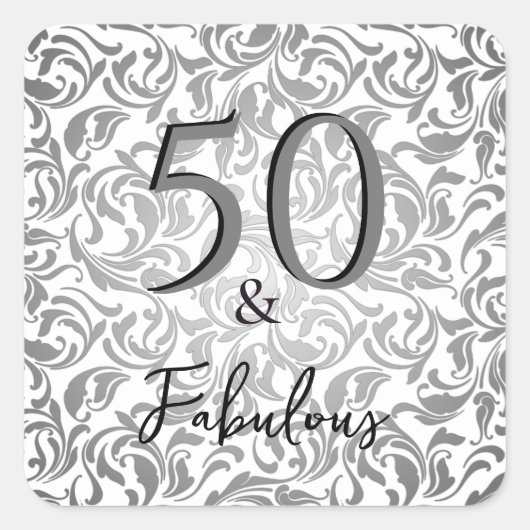 50と素晴らしい誕生日装飾銀フローラ スクエアシール (正面)