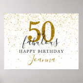 50と素晴らしい誕生日金ゴールドとブラックサイン ポスター (正面)