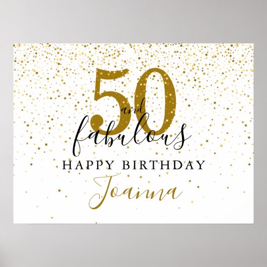 50と素晴らしい誕生日金ゴールドとブラックサイン ポスター (正面)
