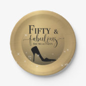 50と素晴らしい誕生日金ゴールドと黒靴 ペーパープレート (正面)