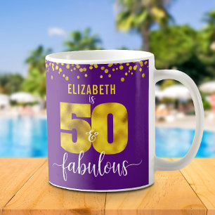 50と素晴らしい誕生日金ゴールドフォイルドット紫 コーヒーマグカップ