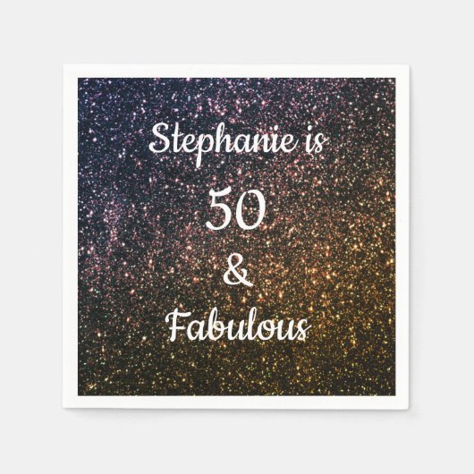 50と素晴らしい誕生日金ゴールドブラックグリッター グラデーション スタンダードカクテルナプキン (正面)