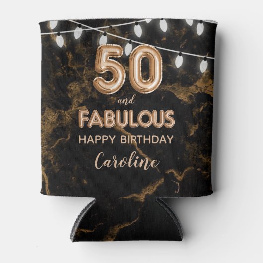 50と素晴らしい誕生日金ゴールドブラックバルーンライト 缶クーラー (正面)