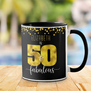50と素晴らしい誕生日金ゴールドホイルズブラックグラム マグカップ