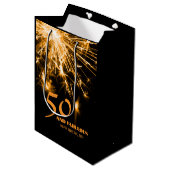 50と素晴らしい誕生日金ゴールド輝くパーティー ミディアムペーパーバッグ (正面アングル)