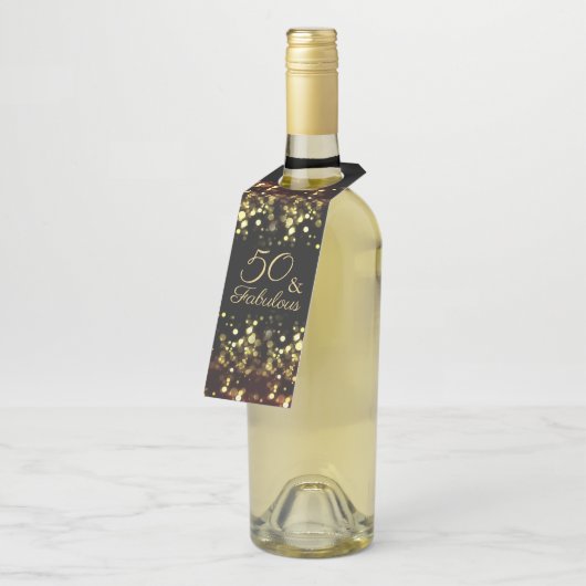 50と素晴らしい誕生日金ゴールド《写真》ぼけ味 ボトルネックタグ (アングル)