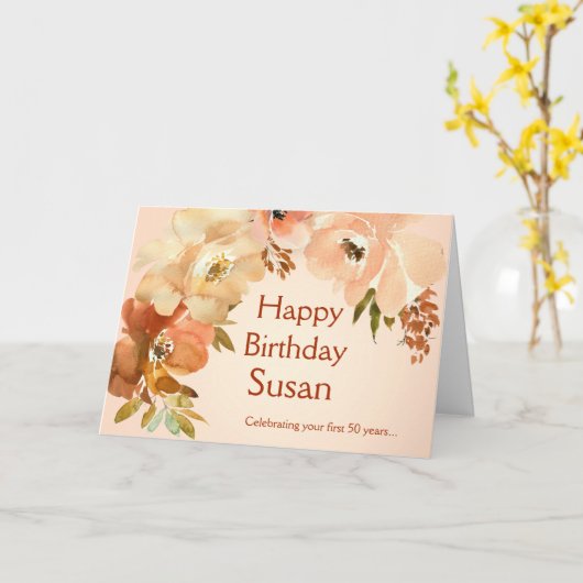 50と素晴らしい誕生日 カード (黄色い花)