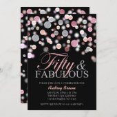 50と素晴らしい誕生日、ピンクのグリッター50th 招待状 (正面/裏面)