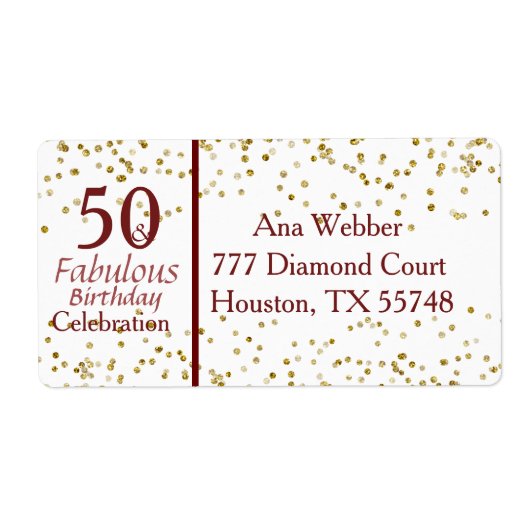 50と素晴らしい誕生日·ブルゴーニュ&金ゴールド ラベル (正面)