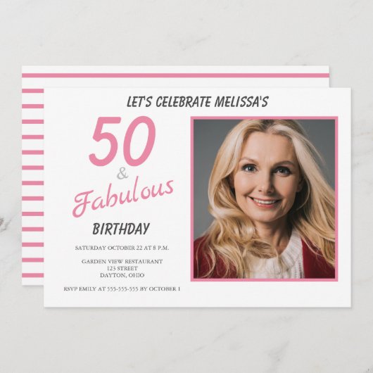 50と素晴らしい誕生日 招待状 (正面/裏面)