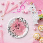 50と素晴らしい誕生日.花は水彩。 ペーパープレート (パーティー)
