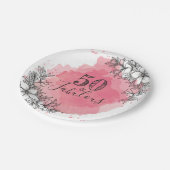 50と素晴らしい誕生日.花は水彩。 ペーパープレート (アングル)