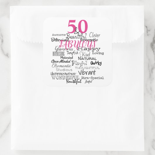 50と素晴らしい誕生日AからZへのタイポグラフィおもしろいピンク スクエアシール (バッグ)