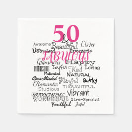 50と素晴らしい誕生日AからZへのタイポグラフィおもしろいピンク スタンダードカクテルナプキン