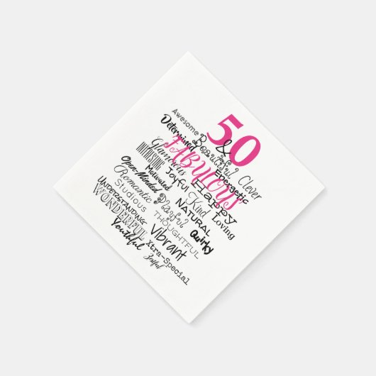 50と素晴らしい誕生日AからZへのタイポグラフィおもしろいピンク スタンダードカクテルナプキン (角)