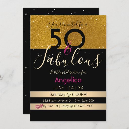 50と素晴らしい誕生祝いカード 招待状 (正面/裏面)