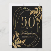 50と素晴らしい誕生祝い金ゴールドグリッター 招待状 (正面)