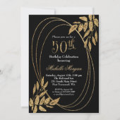50と素晴らしい誕生祝い金ゴールドグリッター 招待状 (裏面)