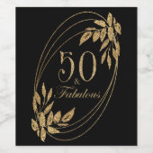 50と素晴らしい誕生祝い金ゴールドブラック ワインラベル (シングルラベル)