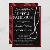 50と素晴らしい赤と黒のパーティの招待状 招待状 (正面/裏面)