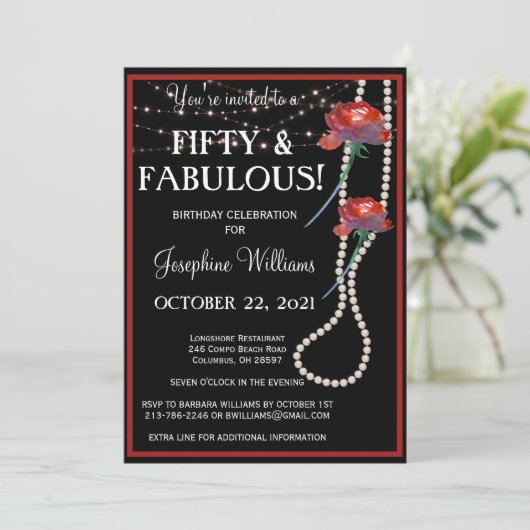 50と素晴らしい赤と黒のパーティー 招待状 (スタンド正面)