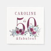 50と素晴らしい赤ブルゴーニュフローラ誕生日パーティー スタンダードカクテルナプキン (正面)