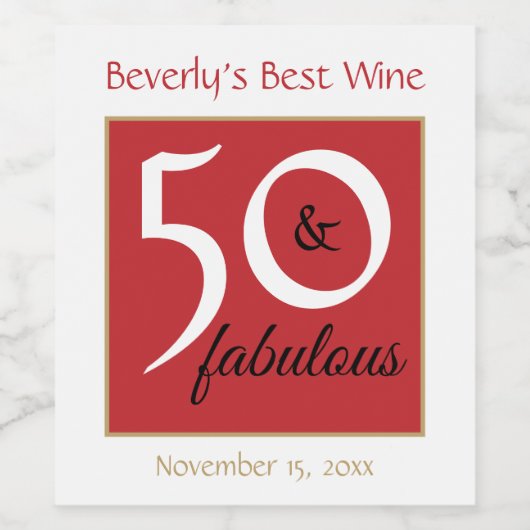 50と素晴らしい赤50番目の誕生日ワ最高のイ ワインラベル (シングルラベル)
