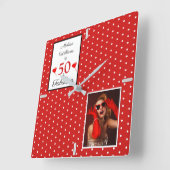 50と素晴らしい追加フォトレッド50誕生日WHレッド スクエア壁時計 (傾斜)