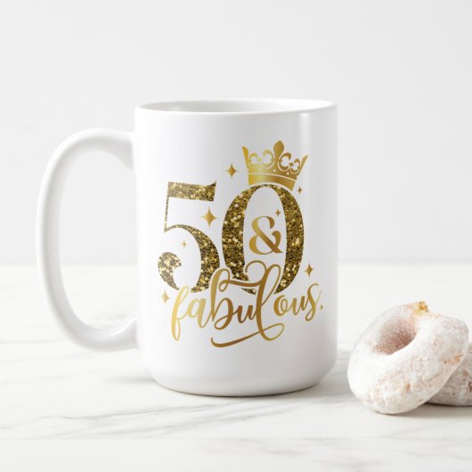 50と素晴らしい金ゴールドきらめく誕生日 コーヒーマグカップ (ドーナツ)