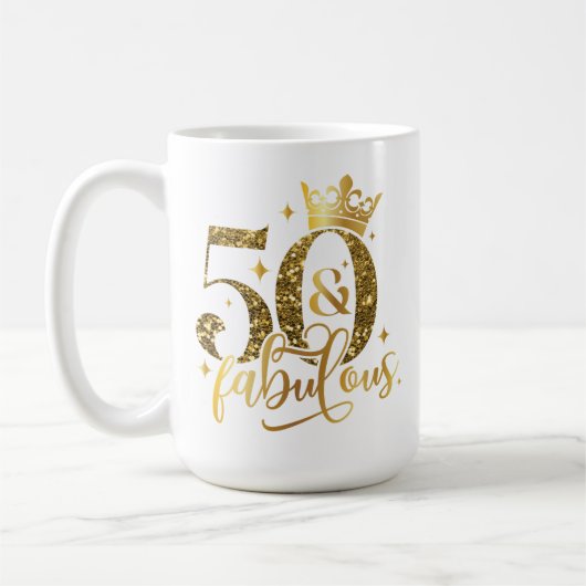 50と素晴らしい金ゴールドきらめく誕生日 コーヒーマグカップ (左)