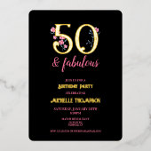 50と素晴らしい金ゴールドとピンクのフローラ 箔招待状 (正面)