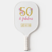 50と素晴らしい金ゴールドとピンクフローラ ピックルボールラケット (正面)