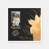 50と素晴らしい金ゴールドの葉50誕生日写真 スタンダードカクテルナプキン (正面)