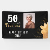 50と素晴らしい金ゴールドの葉50誕生日写真 横断幕 (横)
