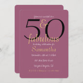 50と素晴らしい金ゴールドオーキッドパープル50誕生日 招待状 (正面/裏面)