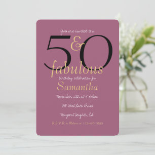 50と素晴らしい金ゴールドオーキッドパープル50誕生日 招待状