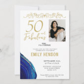 50と素晴らしい金ゴールドオーナメント50th誕生日写真 招待状 (正面)