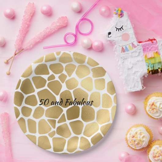 50と素晴らしい金ゴールドキリンプリント抽象芸術 ペーパープレート (パーティー)